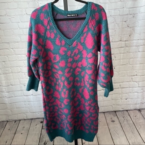 Cara & The Sky Elizabeth Animal Midi Knitted Dress Teal Size Small - Picture 6 of 9